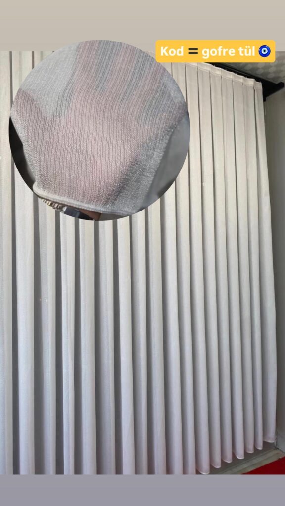 Çizgi detaylı dökümlü tül perde gofre tül ile mükemmel görünüm - 4