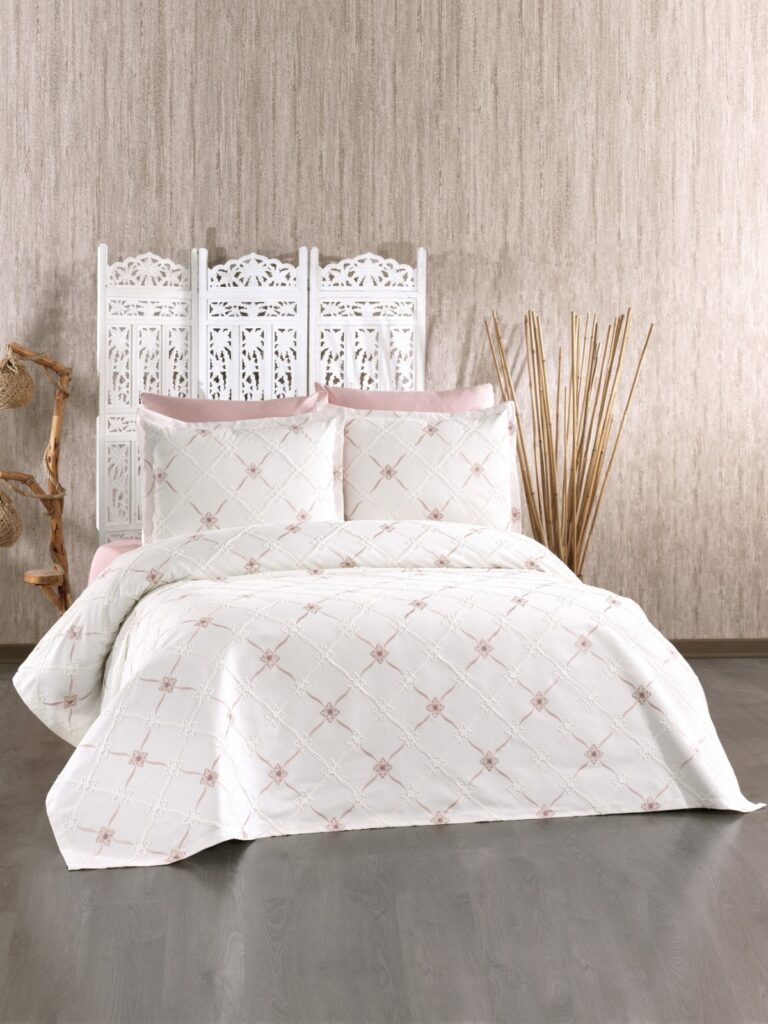 Levanzo çift kişilik nakış yatak örtüsü pembe renk - 2