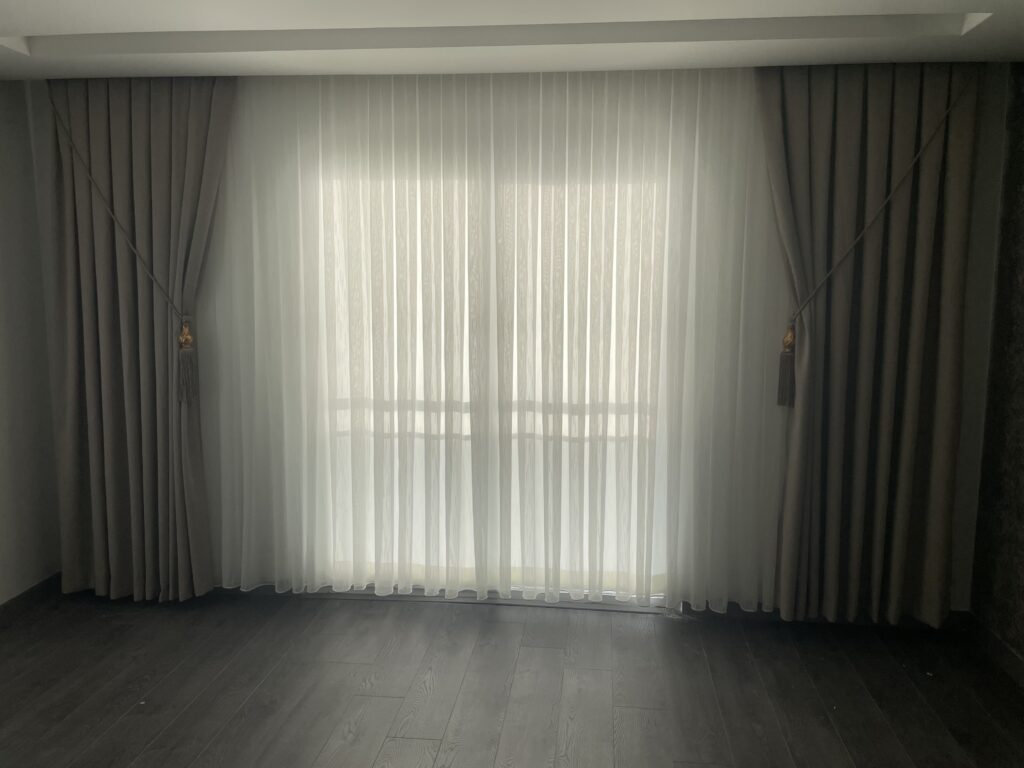 Şantuklu bambu tül kesik çigi detaydı yıldız yağmuru tül perde - 6