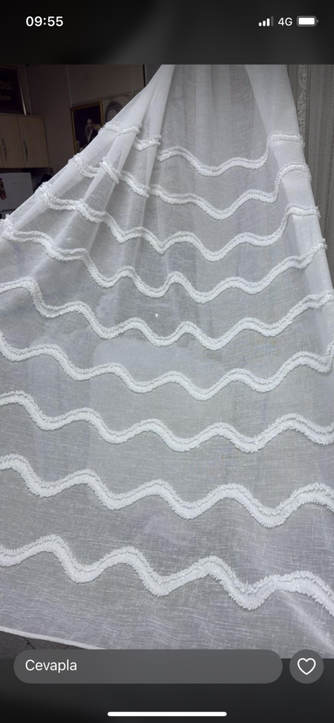 Beatüful Ponpon Tül Perde zikzak detaylı keten zemin ultra lüx tül - 2