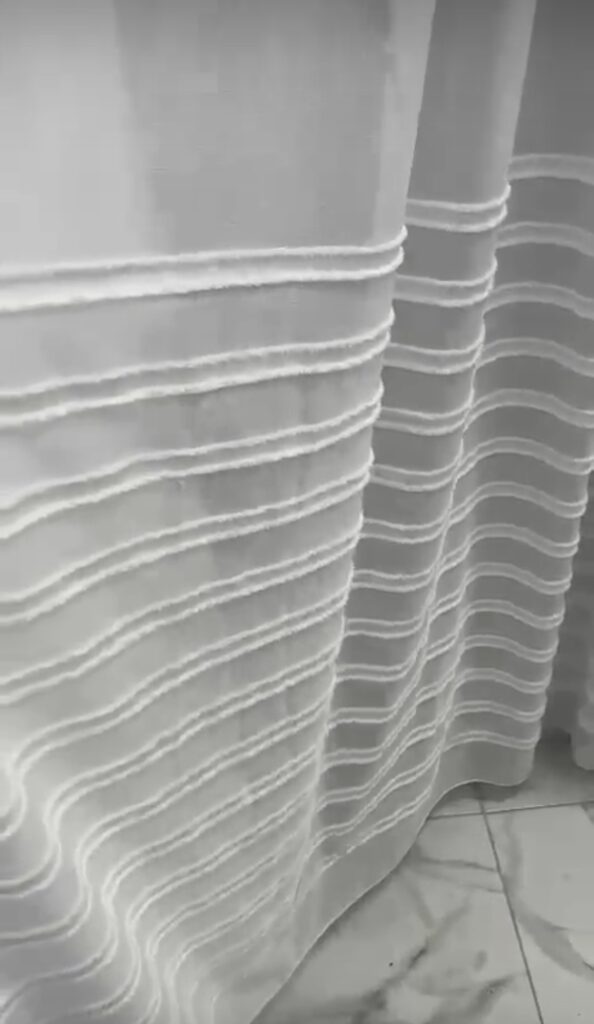 Jakarlı düz çizgili keten zemin tül perde ponpon detaylı süper lüx gramajlı ütü istemez kırışmaz - 3