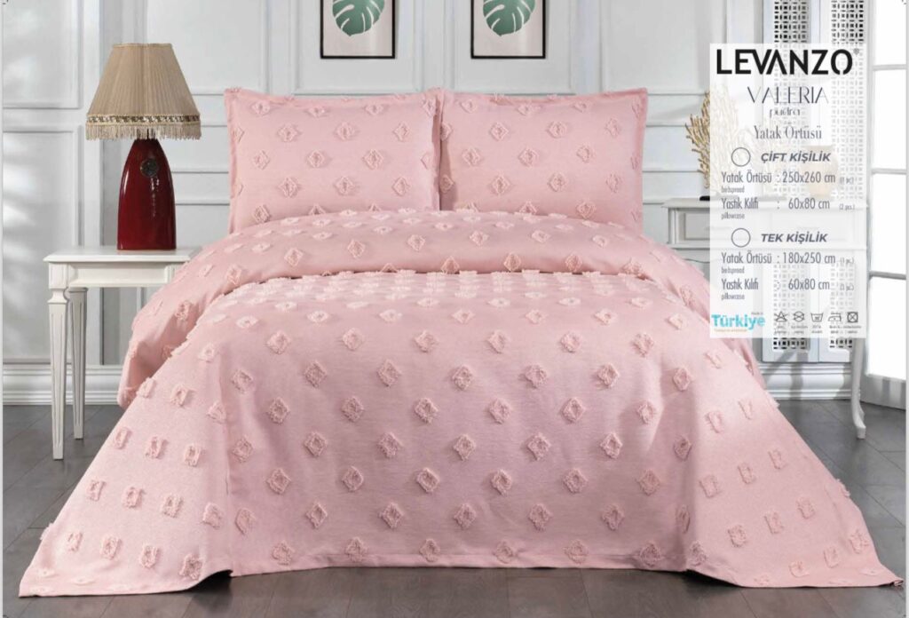 Levanzo ponponlu çift kişilik yatak örtüsü lüx - 1