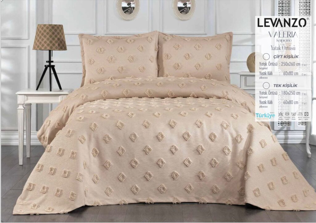 Levanzo çift kişilik ponponlu yatak örtüsü - 1