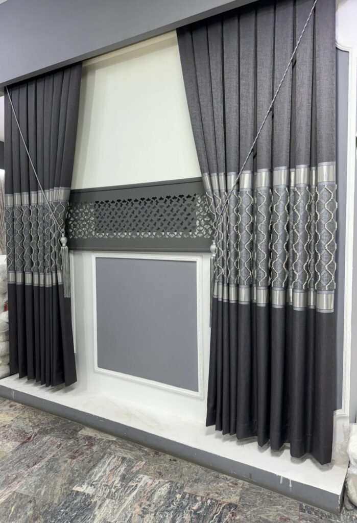 Jakarlı Pano Fon Perde Gri Renk – Modern ve Şık Dekoratif Fon Perde Gri - 1